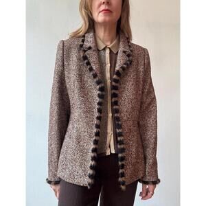 Vintage Escada Brown Wool Tweed Fur Trim Blazer